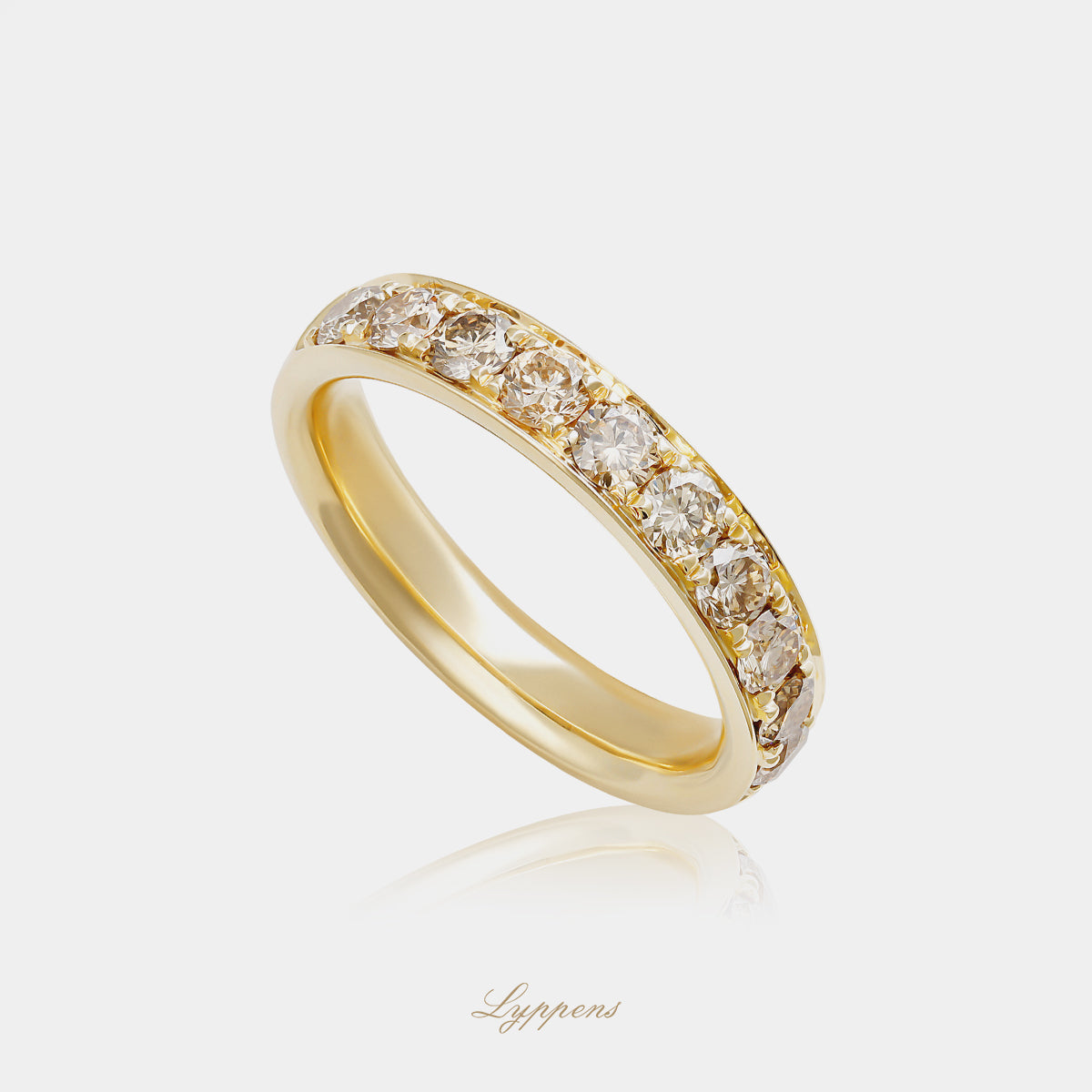 Yellow gold half eternity ring with brown diamonds 1.00ct