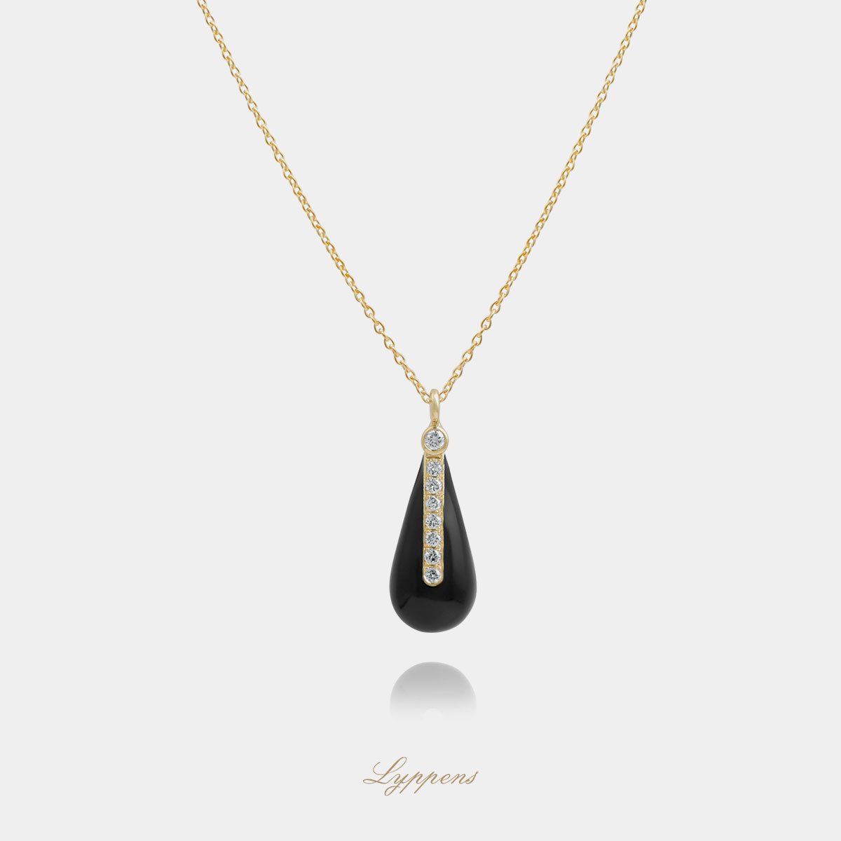 Yellow gold necklace with black enamel and diamonds