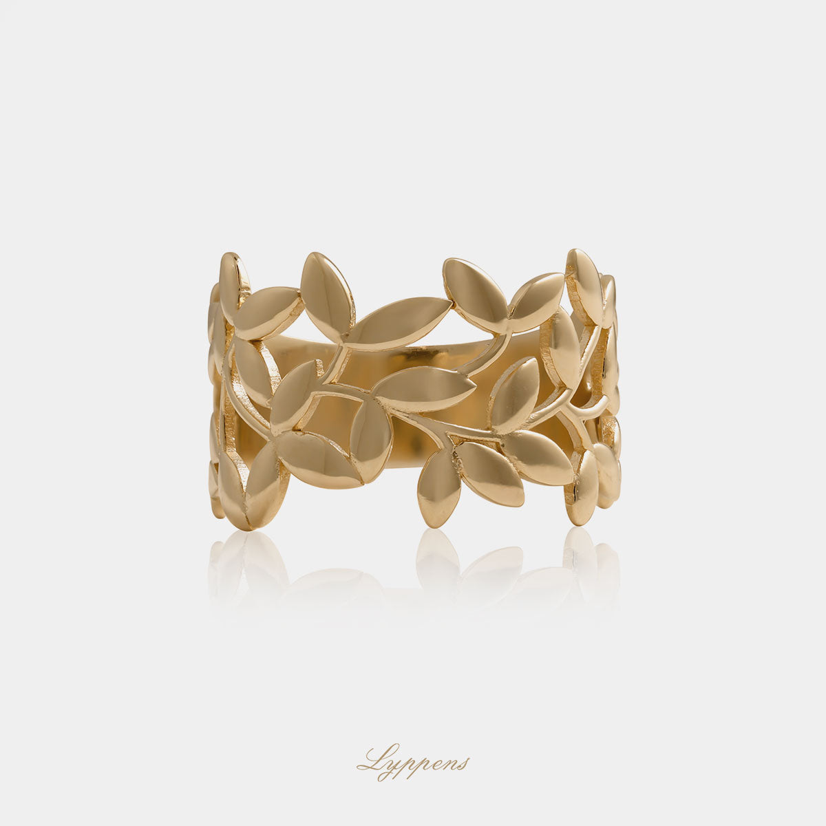 Yellow gold ring with olive branches