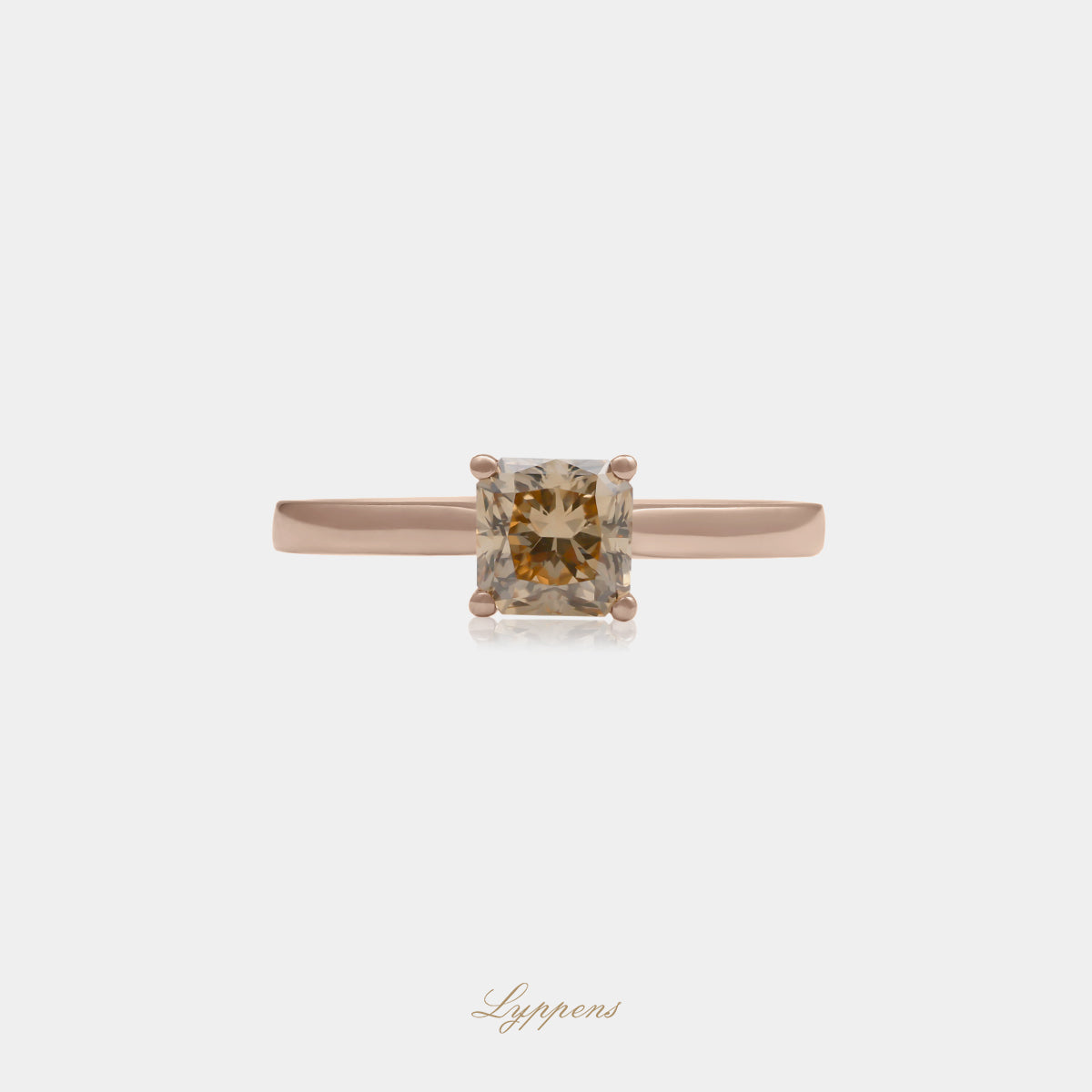18kt roségouden solitair verlovingsring deze ring is gezet met een radiant geslepen bruine diamant