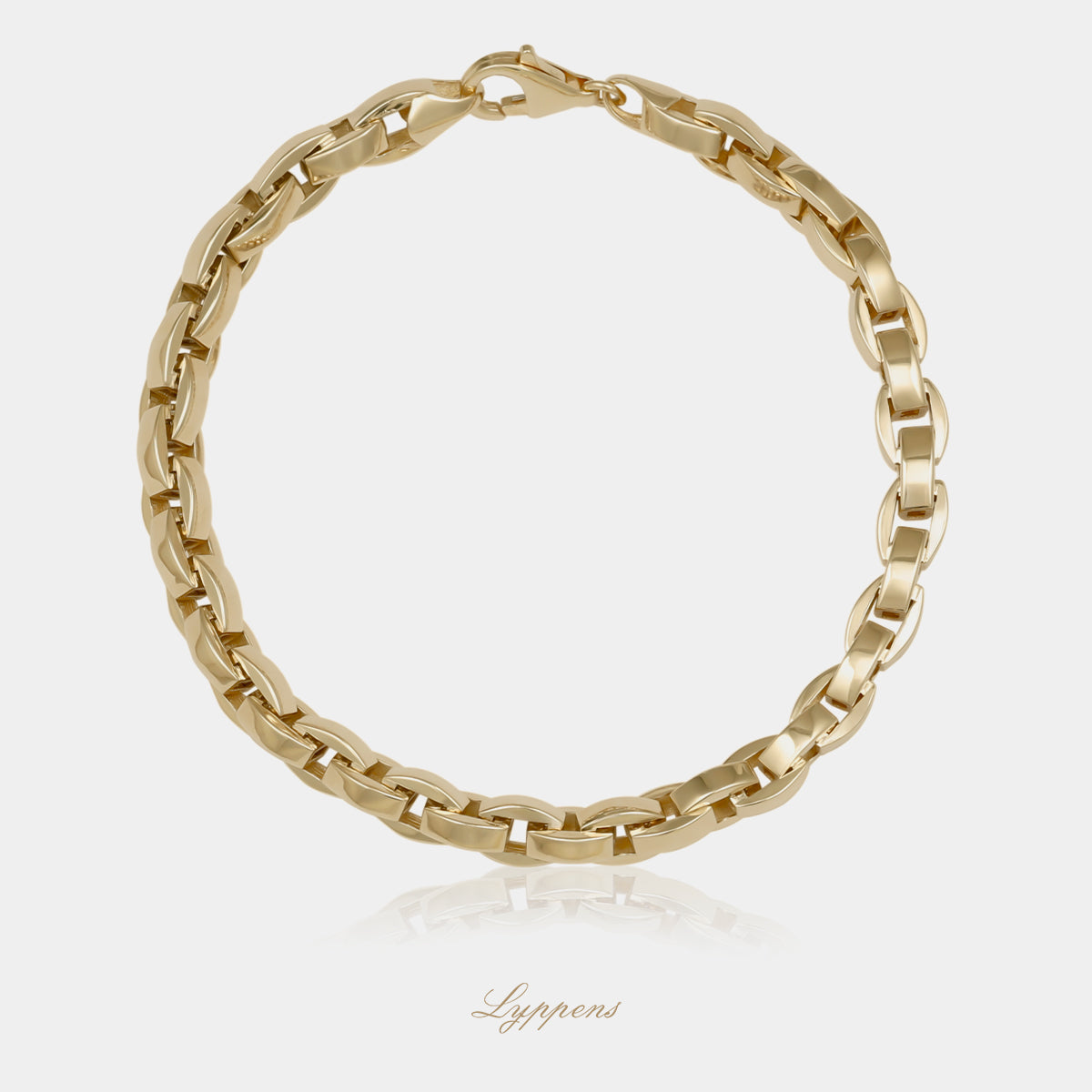 14kt geelgouden fantasie schakelarmband deze armband is opgebouwd uit rechthoekige schakels
