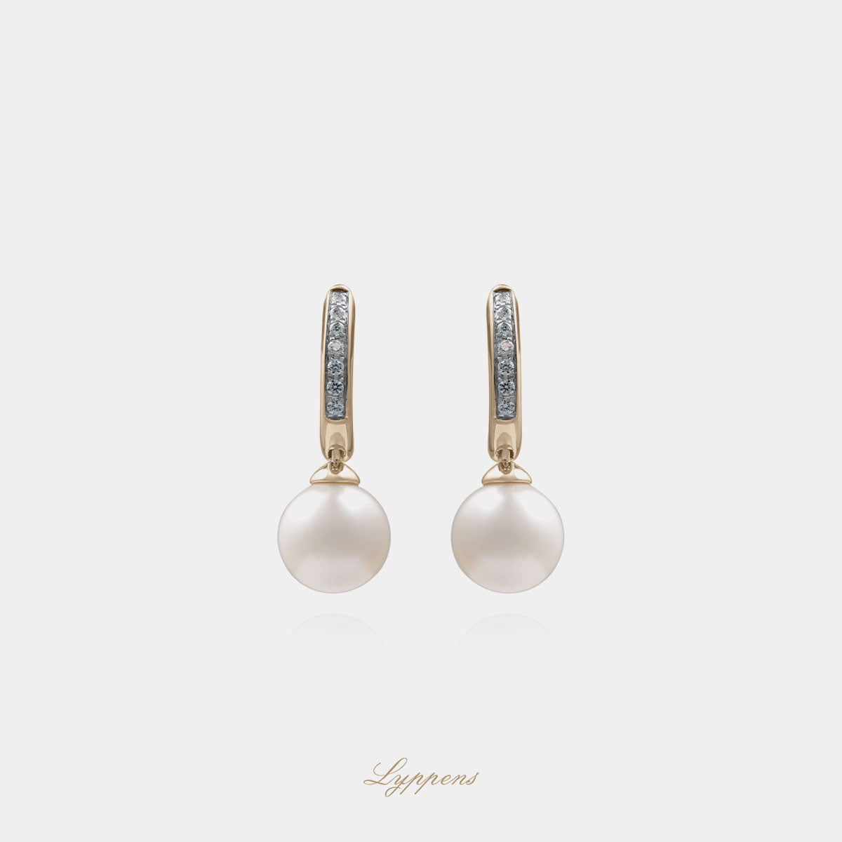 14kt geelgouden oorringen met briljant diamant 0.08ct G SI1 en parel hangers