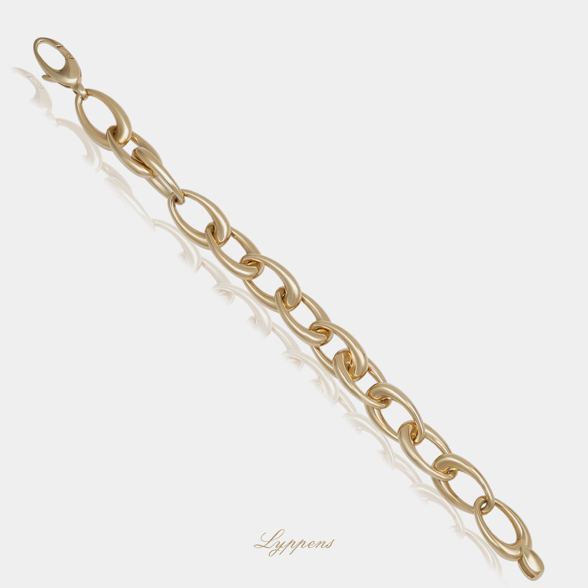 14kt geelgouden fantasie schakelarmband bestaand uit ovale schakels