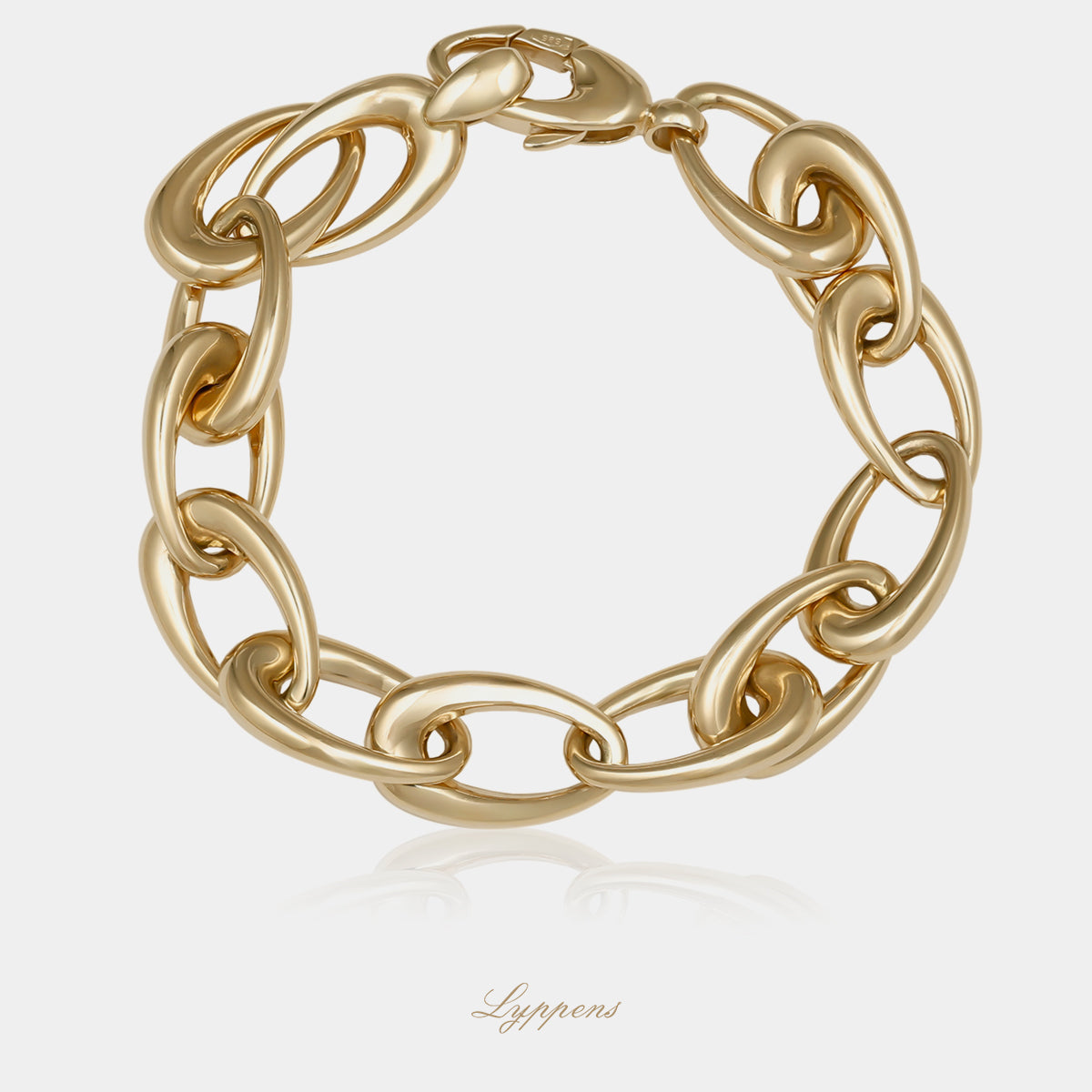 14kt geelgouden fantasie schakelarmband bestaand uit ovale schakels
