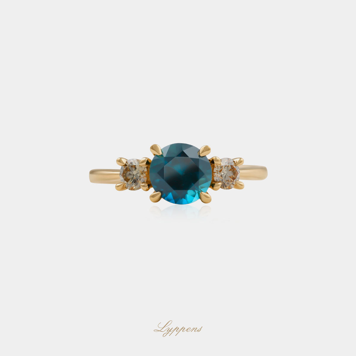 Geelgouden ring met toermalijn en bruine diamant