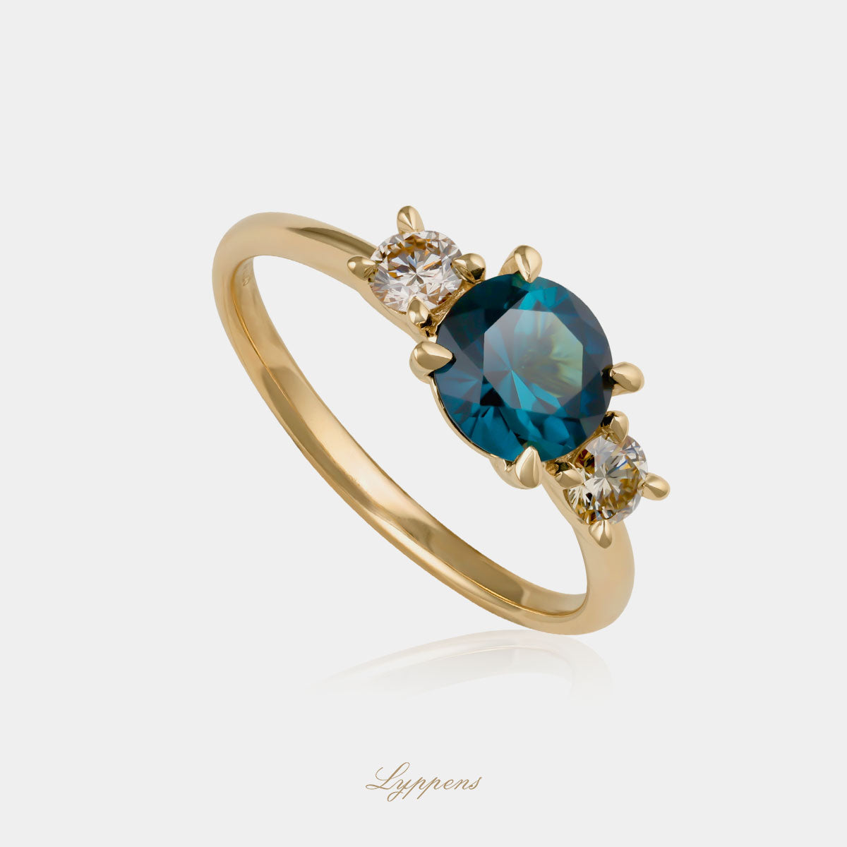 Geelgouden ring met toermalijn en bruine diamant