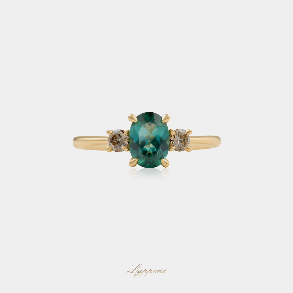 Geelgouden ring met toermalijn en bruine diamant