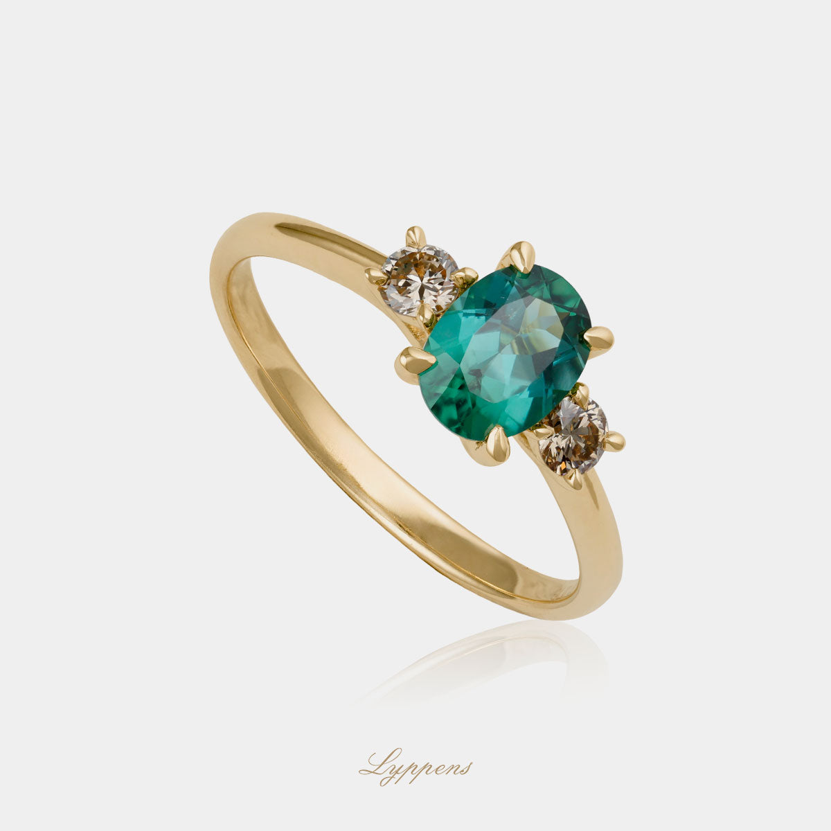 Geelgouden ring met toermalijn en bruine diamant