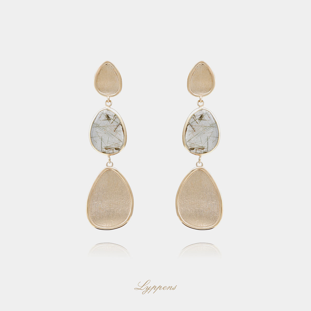 yellow gold earrings with rutile quartz
