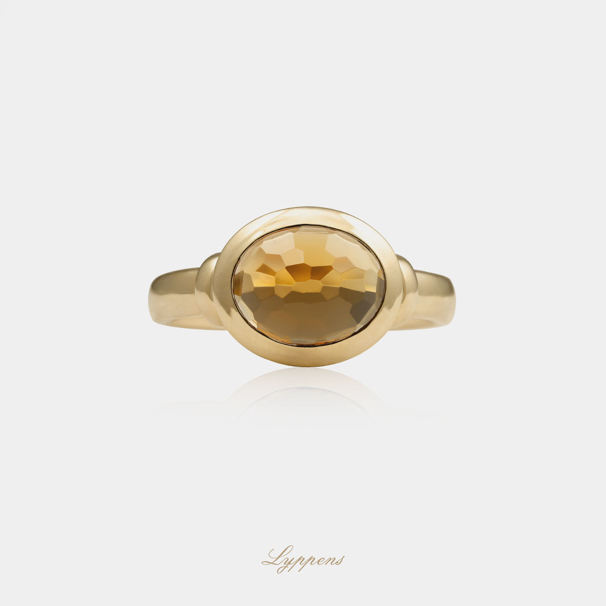 18 karaat geelgouden ring met citrien in bezelzetting