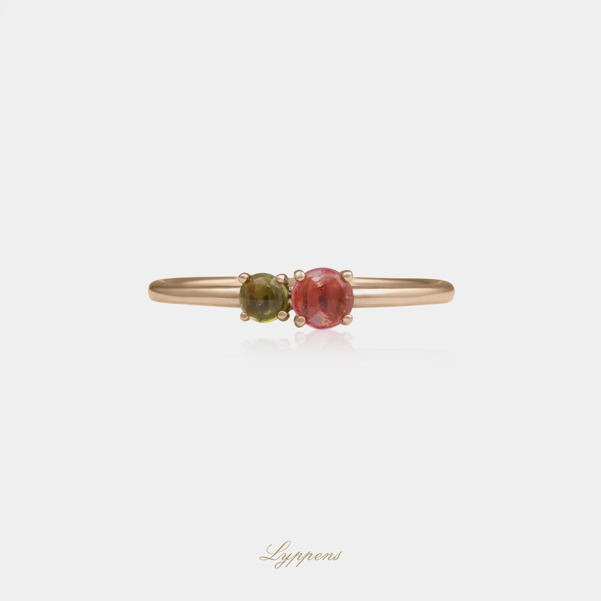 18 karaat roségouden ring met roze en groene toermalijn