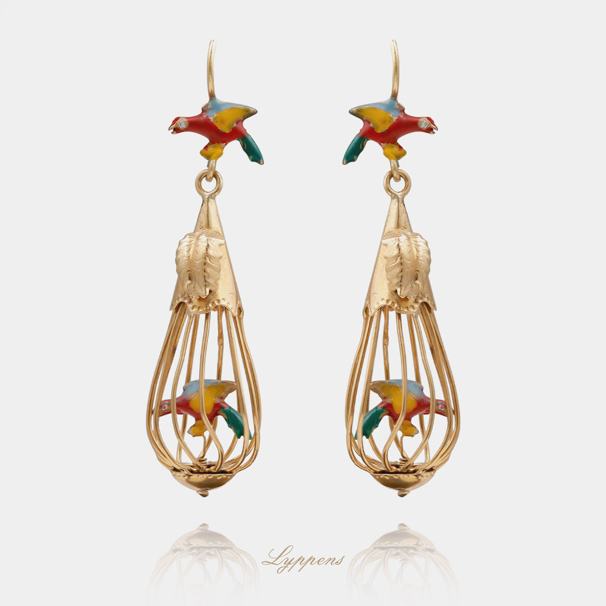 Yellow gold vintage parrot earrings