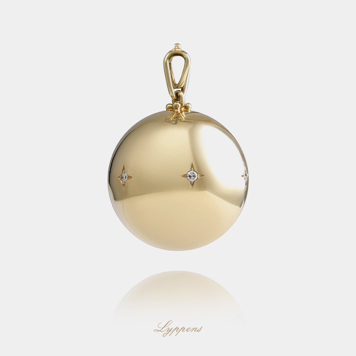 14kt geelgouden vintage bolhanger rondom gezet met Swiss-cut diamanten met een totaalgewicht van ca. 0.12ct