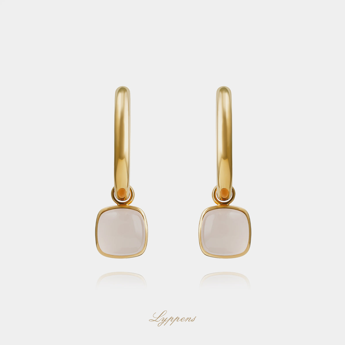 18kt roségouden vintage oorringen met vierkant geslepen rozenkwarts hangers