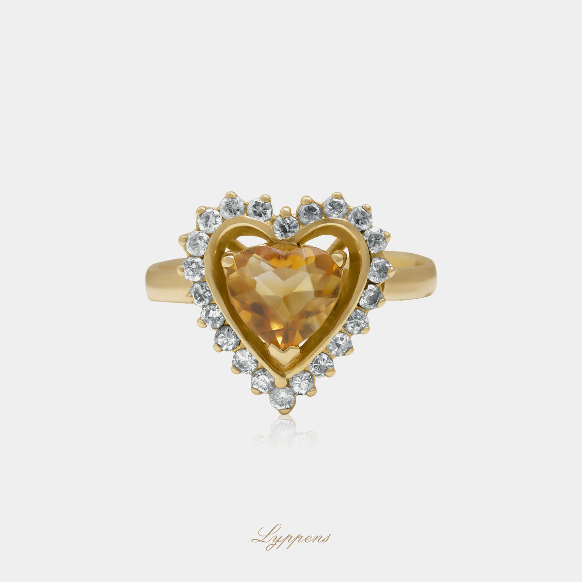 Geelgouden vintage hartvormige ring met citrien en diamant