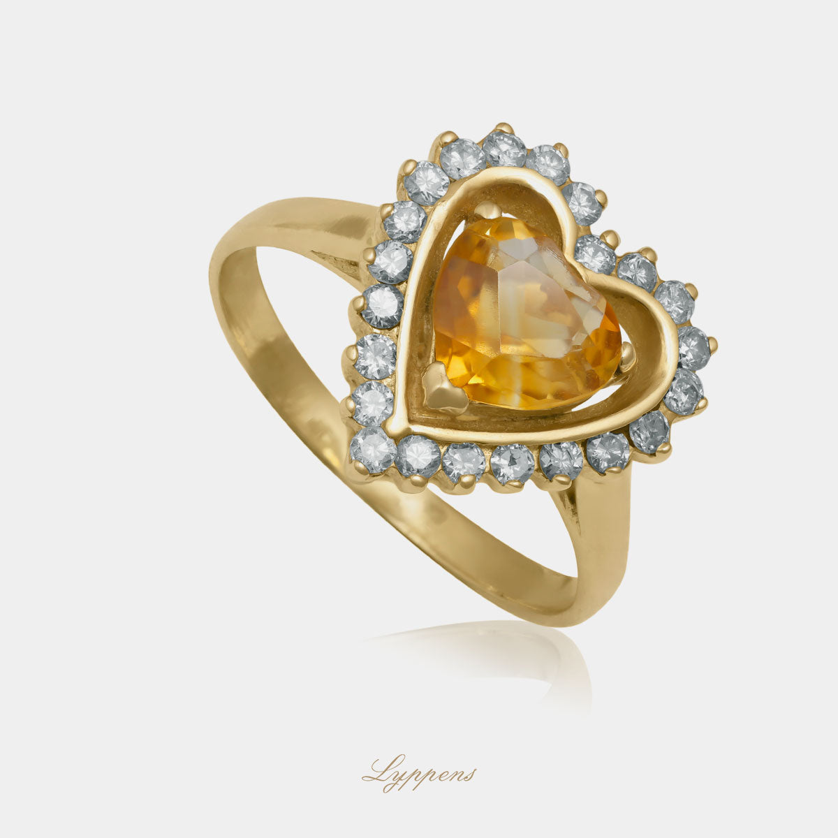 Geelgouden vintage hartvormige ring met citrien en diamant