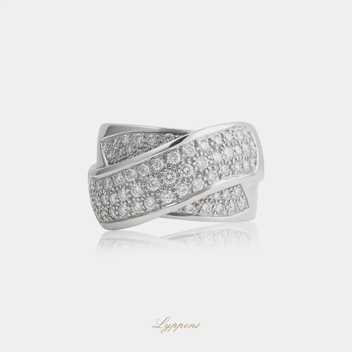 18kt witgouden vintage ring met kruisende pavé banen en briljant diamant ca. 1.75ct G VS