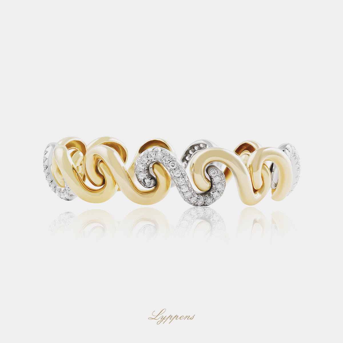 18kt geel-, rosé- en witgouden vintage schakelarmband met golvende schakels en briljant geslepen diamanten van ca. 3.00ct G VS