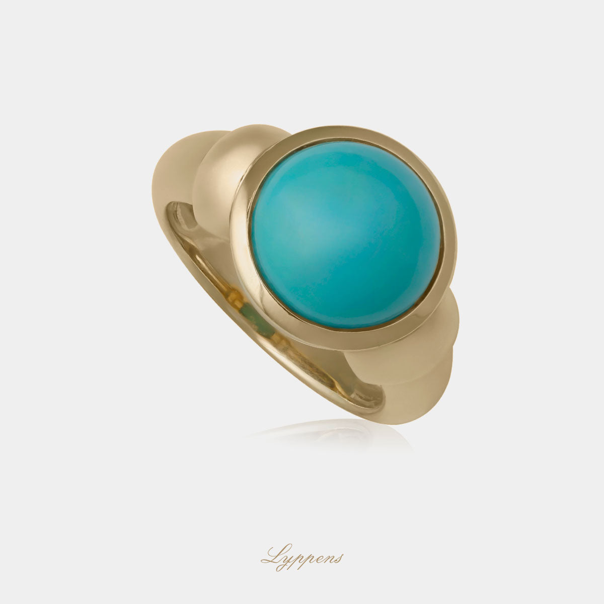 Geelgouden vintage ring met een cabochon geslepen turkoois.