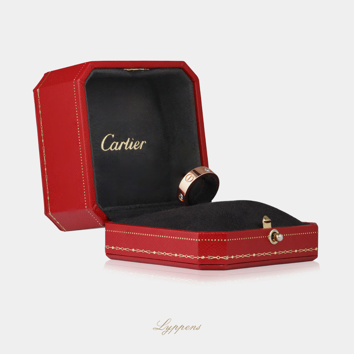 Roségouden vintage Cartier LOVE ring met briljant geslepen diamant in originele Cartier doos.