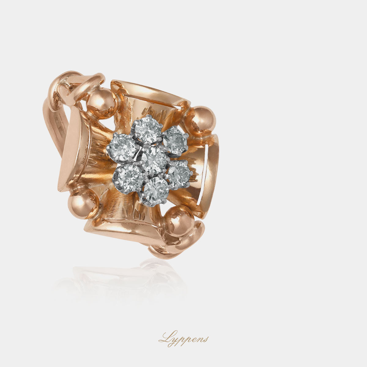 Rose gold vintage ring with diamonds