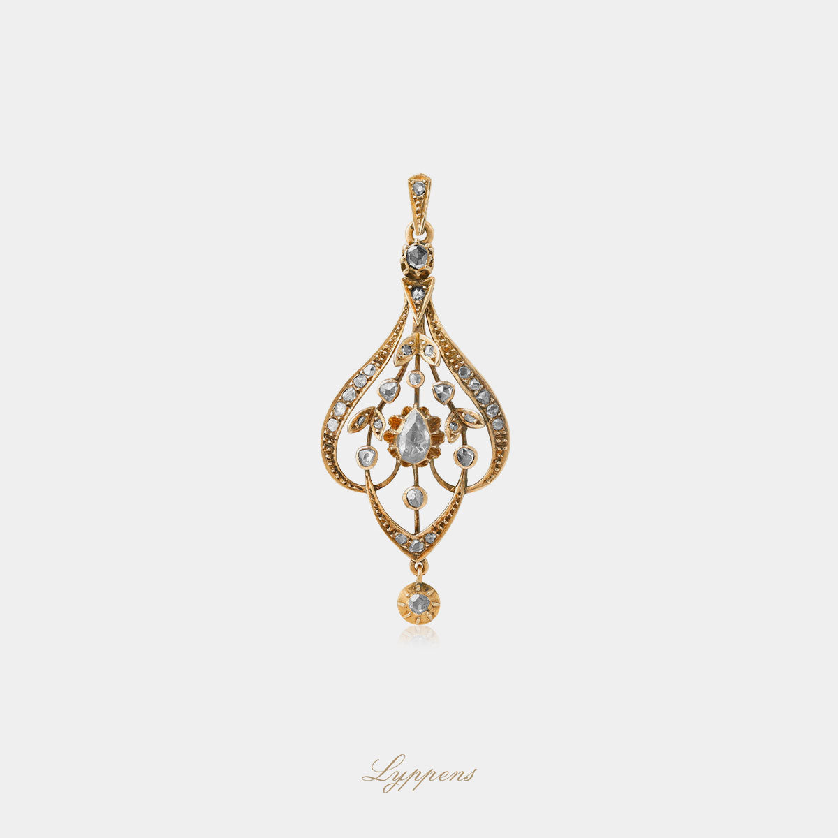 Yellow gold Art Noveau pendant with diamonds