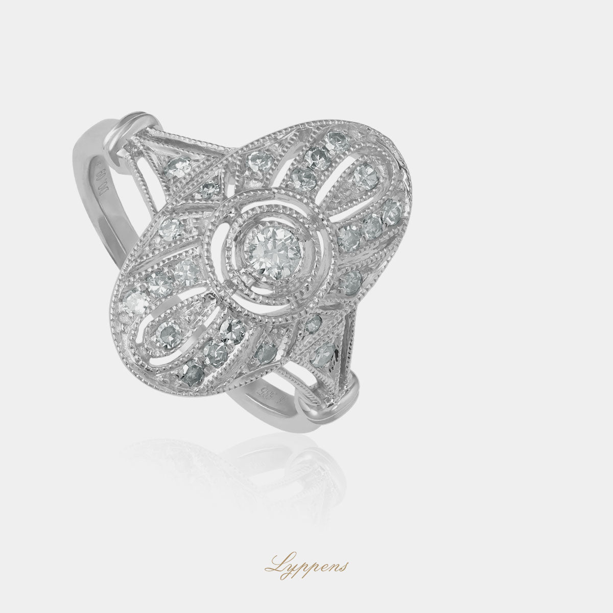 Witgouden Art Deco stijl ring met diamant