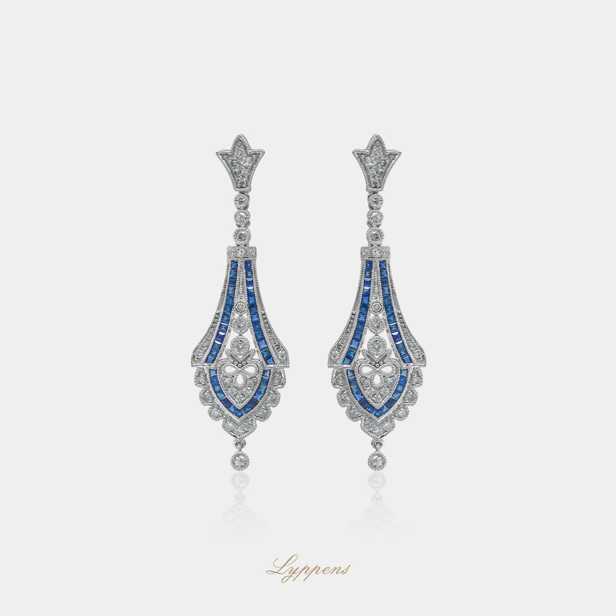White gold Belle Epoque style ear studs with sapphire and diamonds
