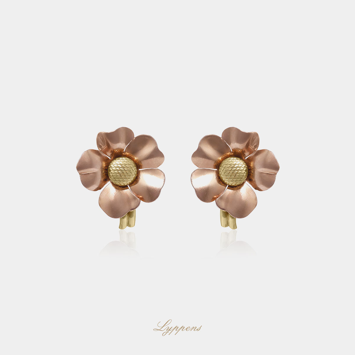 Rose and yellow gold vintage 1950s flower earrings