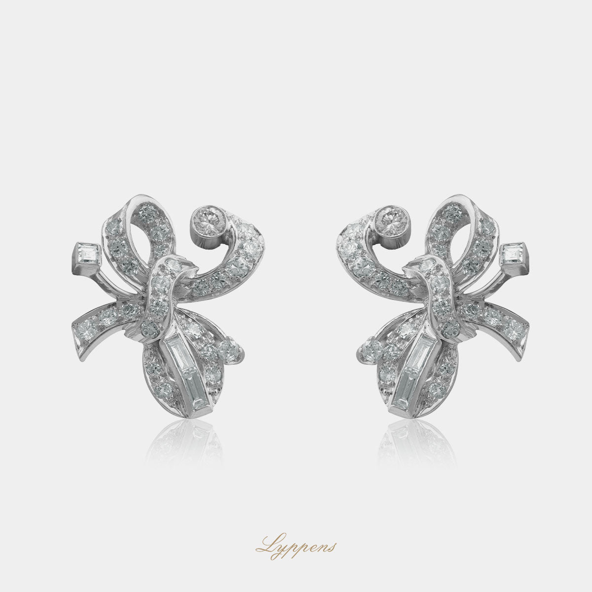 White gold and platinum Art Deco diamond earrings