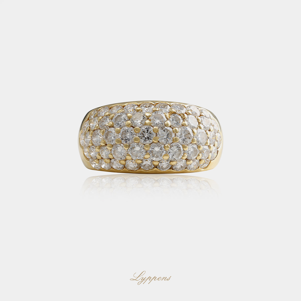18kt geelgouden vintage ring met bolle vorm, pavé gezet met briljant geslepen diamant van ca. 1.50ct H VS