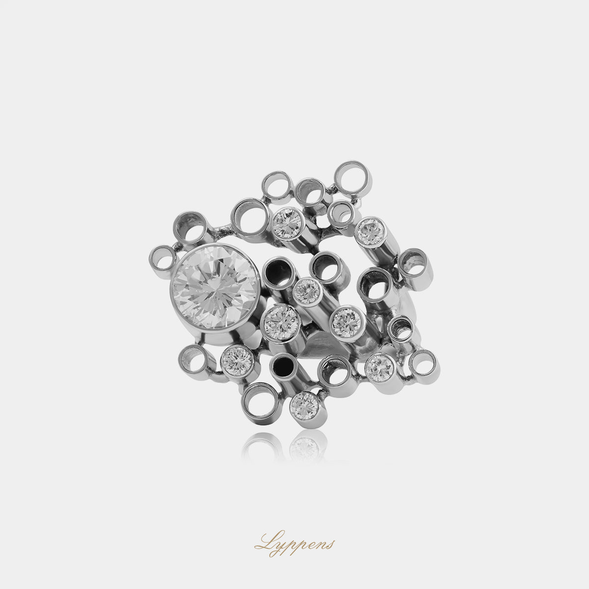 18kt witgouden en platina vintage ring met buisjes design en briljant diamant ca. 2.62ct G Piqué