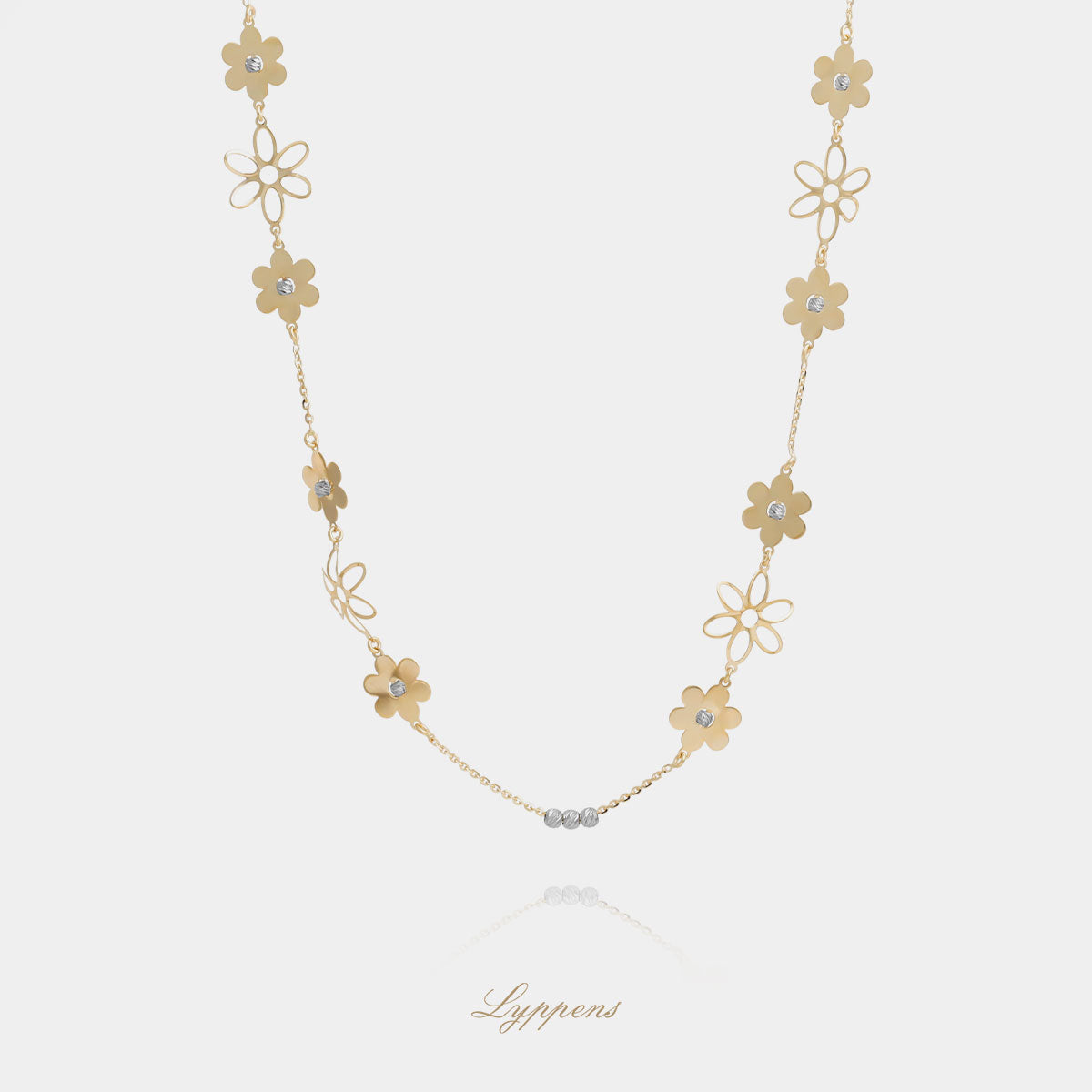 Geelgouden anker schakelcollier met bloemen