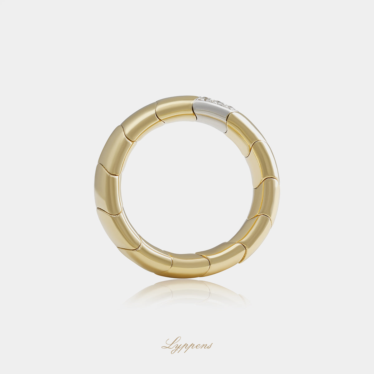 18kt rosé- en witgouden flexibele diamanten ring, centraal pavé gezet met briljant geslepen diamant van in totaal 0.14ct H VS1