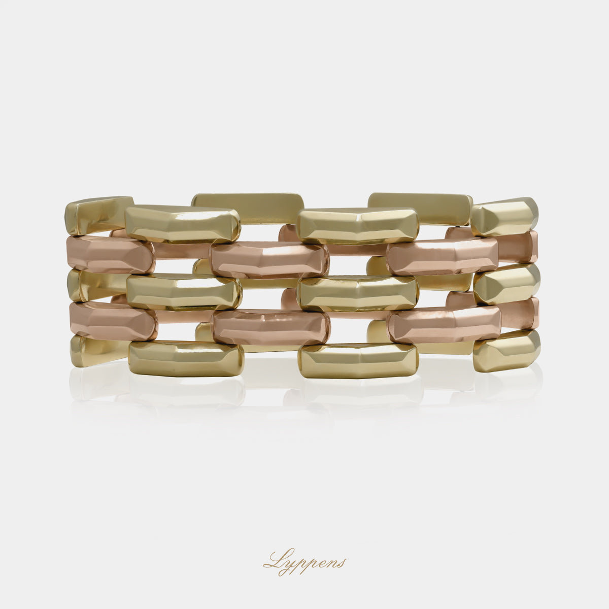 14kt geel- met roségouden unieke vintage jaren ‘50 schakelarmband
