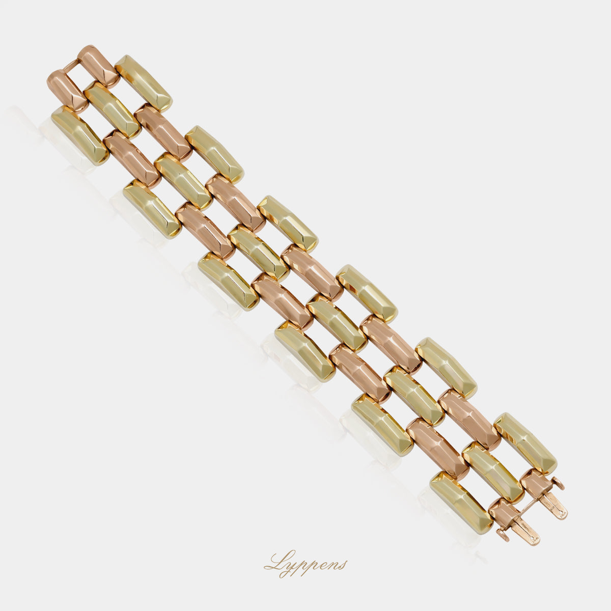 14kt geel- met roségouden unieke vintage jaren ‘50 schakelarmband