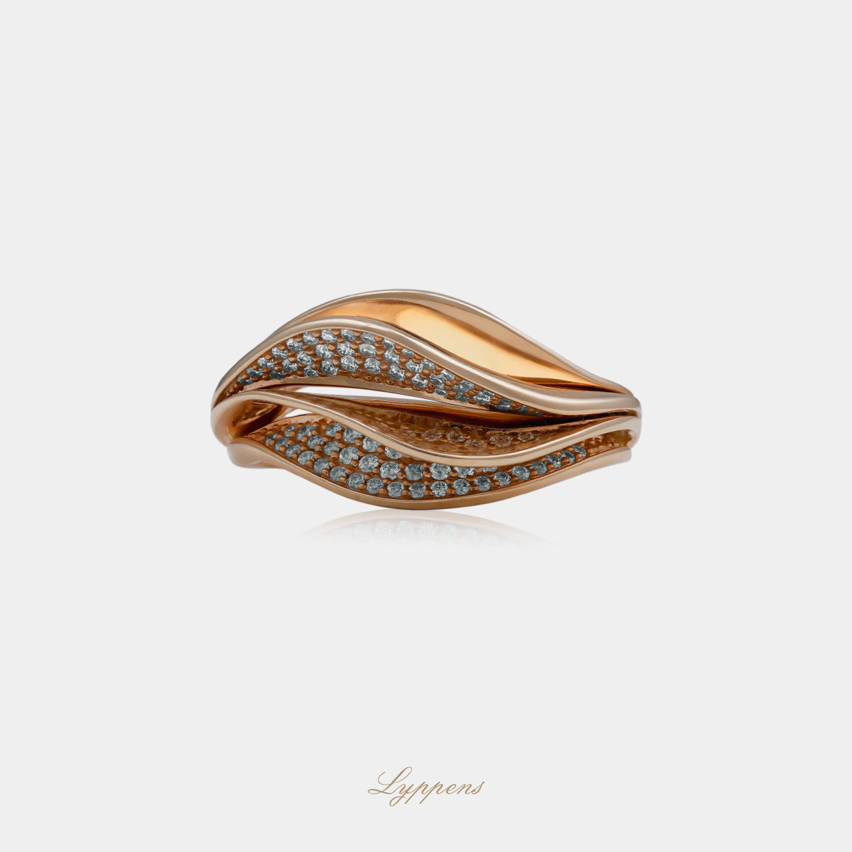 14kt roségouden golvende ring gezet met briljant geslepen diamant