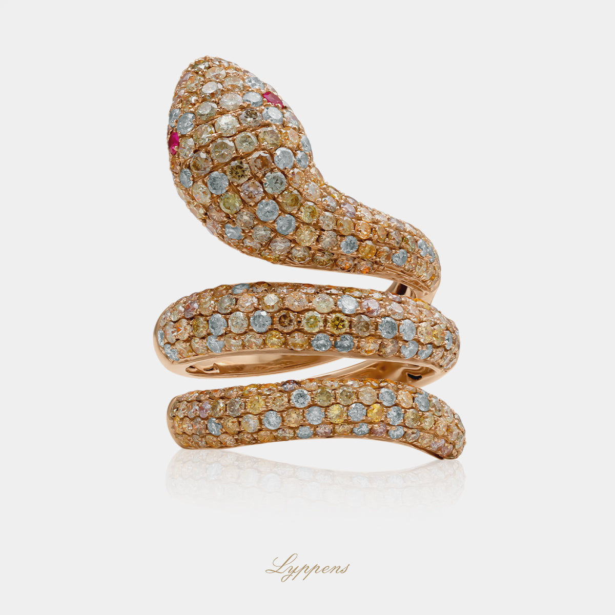 Roségouden vintage slang ring met robijn en diamant