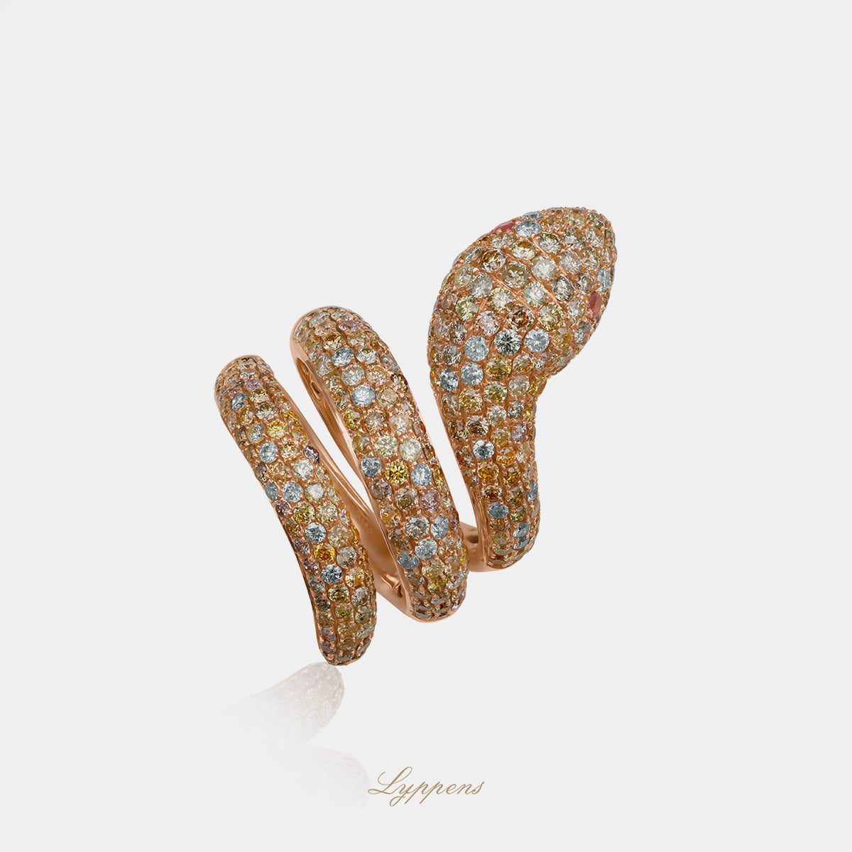 Roségouden vintage slang ring met robijn en diamant
