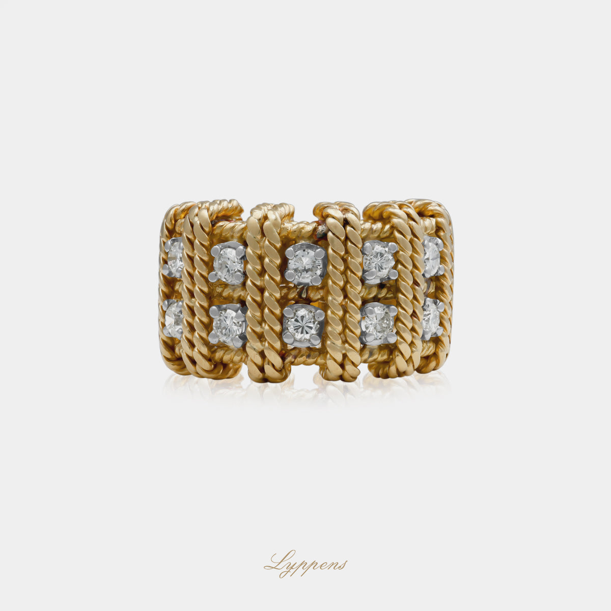 18kt geelgouden vintage jaren '70 ring met gezet met briljant geslepen diamant
