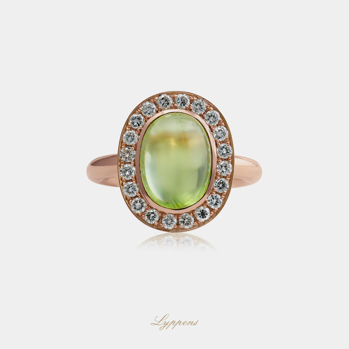 Roségouden entourage ring met peridoot en diamant
