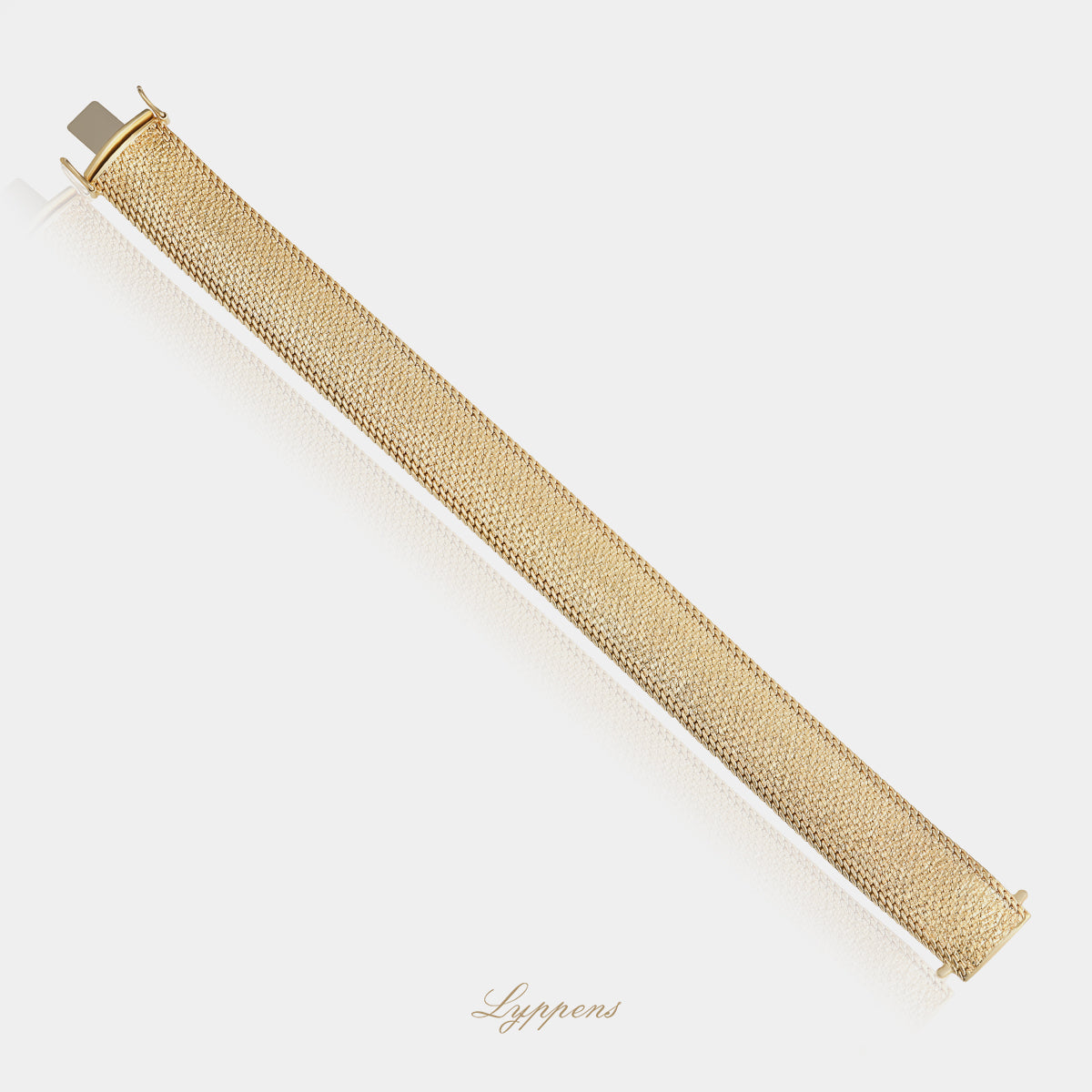 Vintage 18 karaat geelgouden Milanese armband uit de jaren 60 met matte finish, 16 mm breed