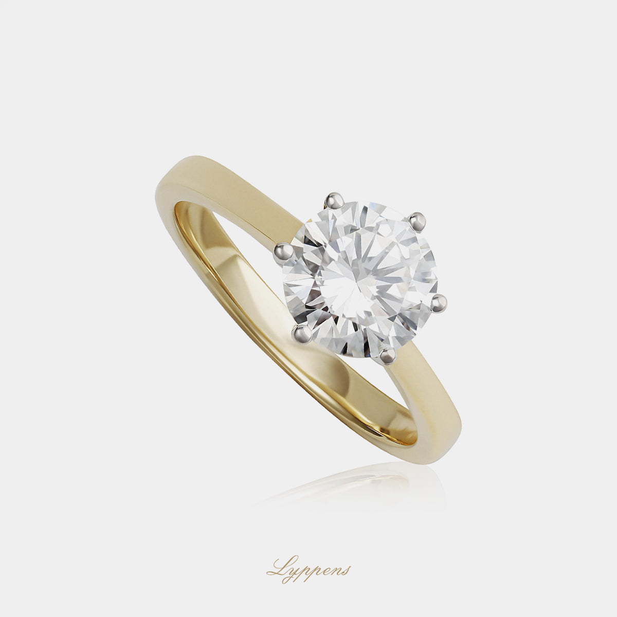 18 karaat geel witgouden verlovingsring met 1.63ct briljant geslepen diamant G VVS2, HRD gecertificeerd