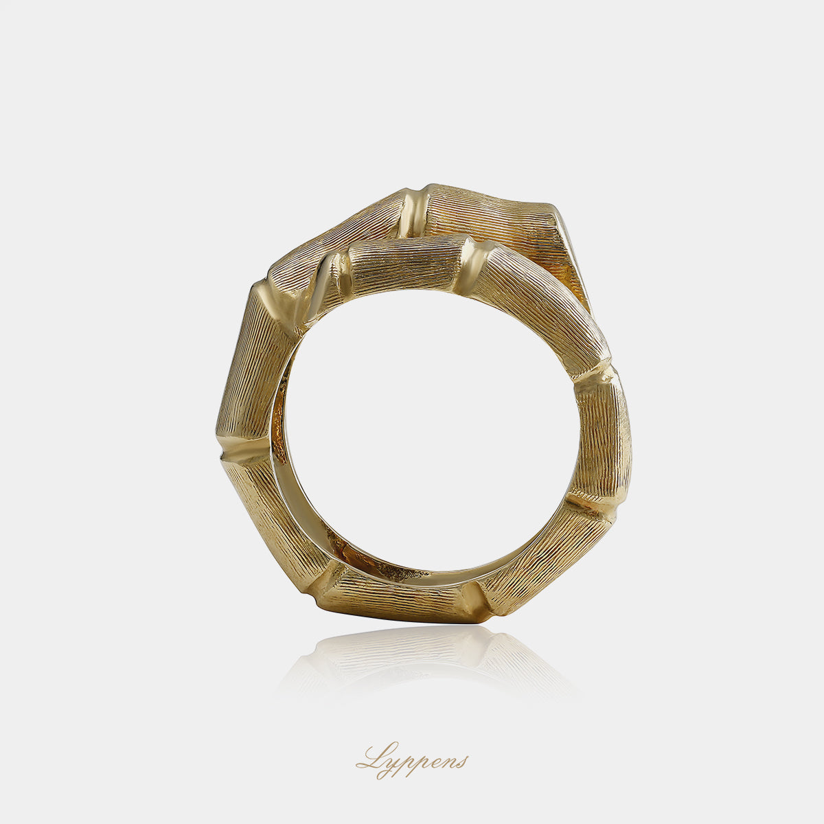 18 karaat geelgouden vintage bamboe ring uit Italië, jaren '70, uitgevoerd met gedraaide stengels en natuurlijke vormen