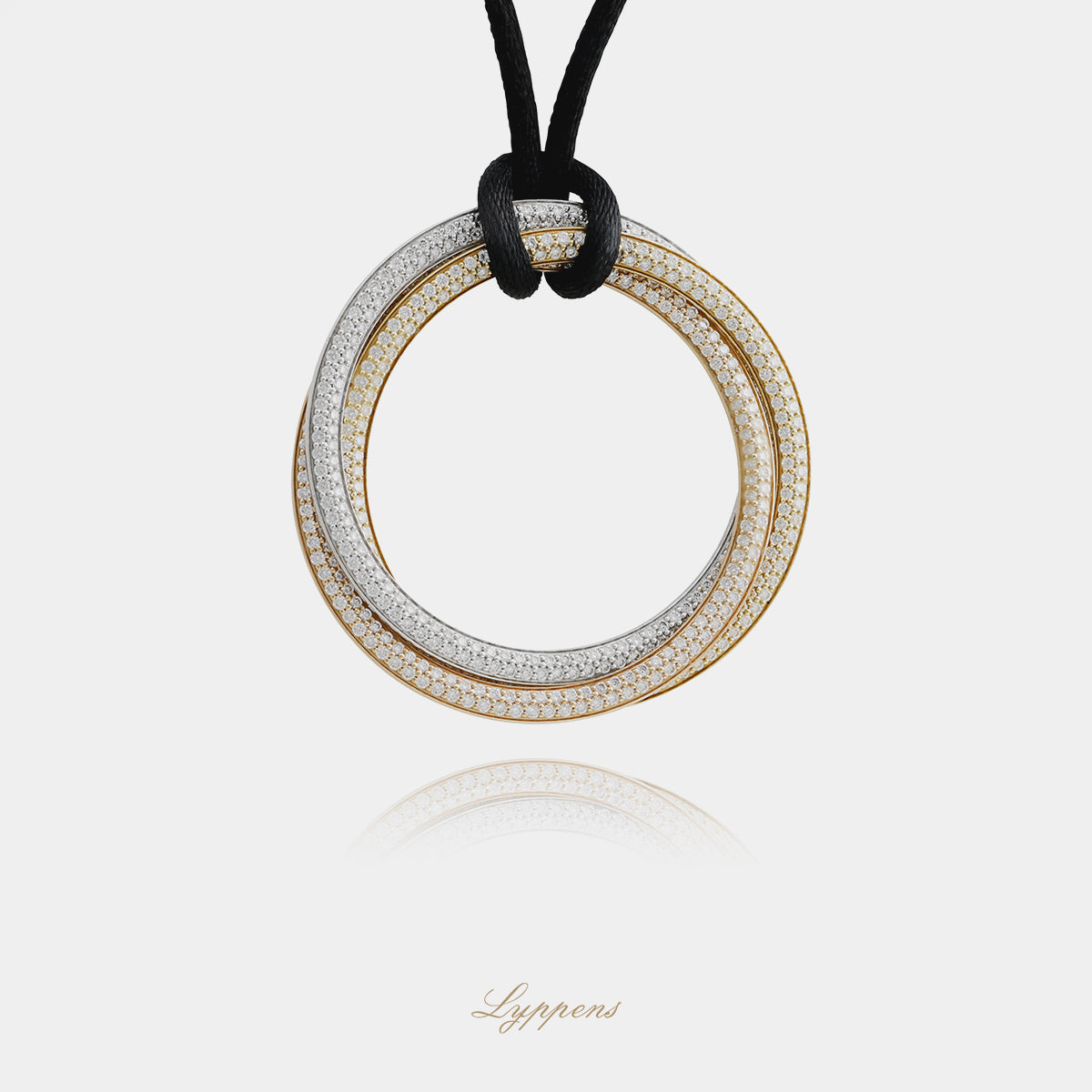 18kt geel-, wit- en roségouden Cartier Trinity Large hanger, volledig pavé gezet met briljant diamanten van ca. 3.20ct