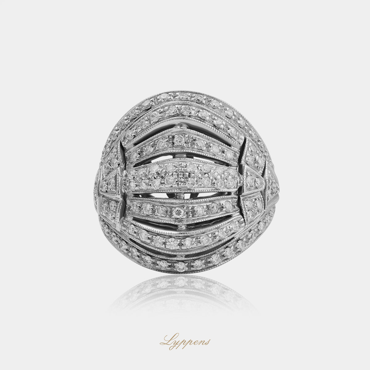 18kt witgouden vintage ring met millegrain details en briljant geslepen diamant totaal ca. 1.00ct