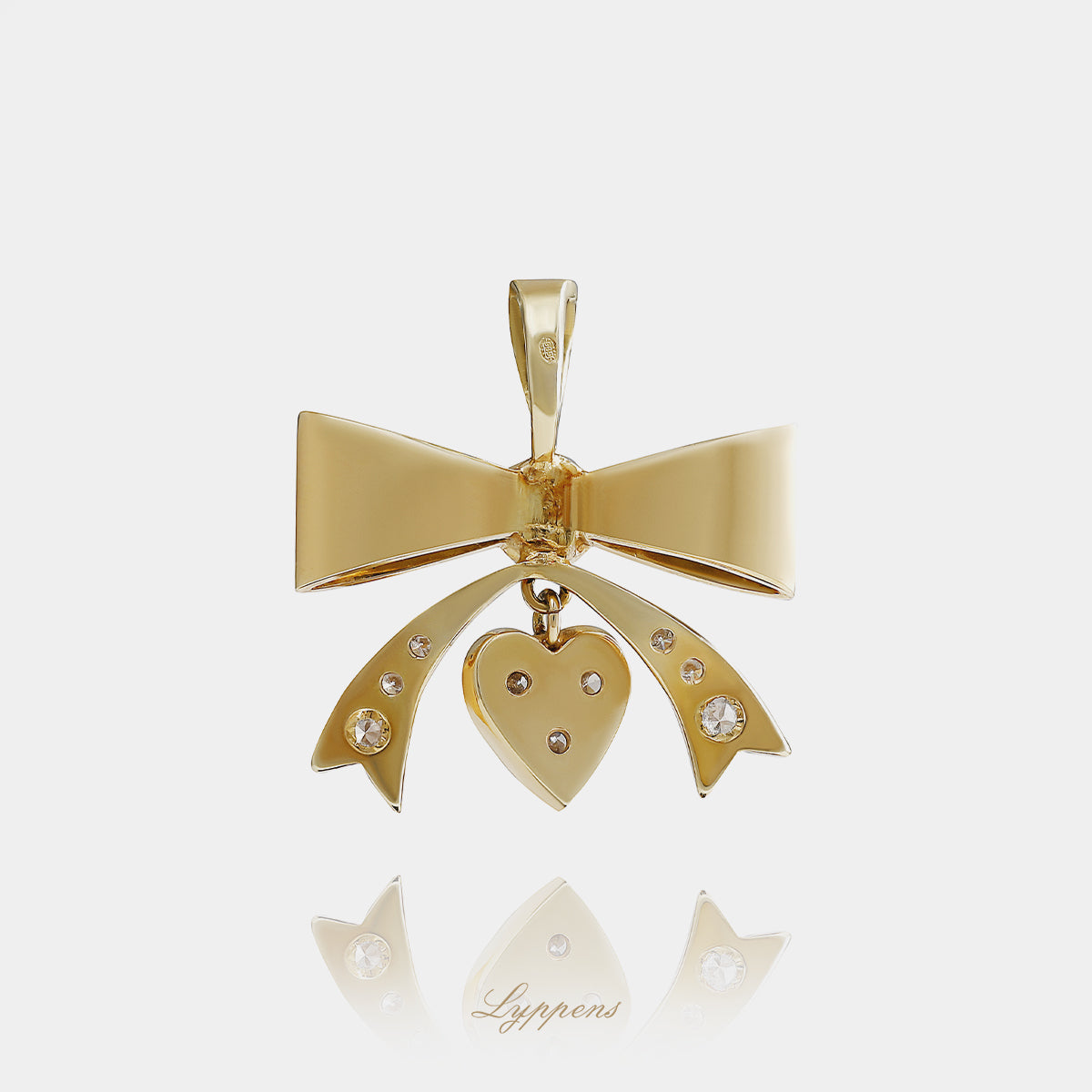 Vintage hanger van 14kt geelgoud in de vorm van een strik, gezet met ca. 1.10ct briljant geslepen diamant H VS