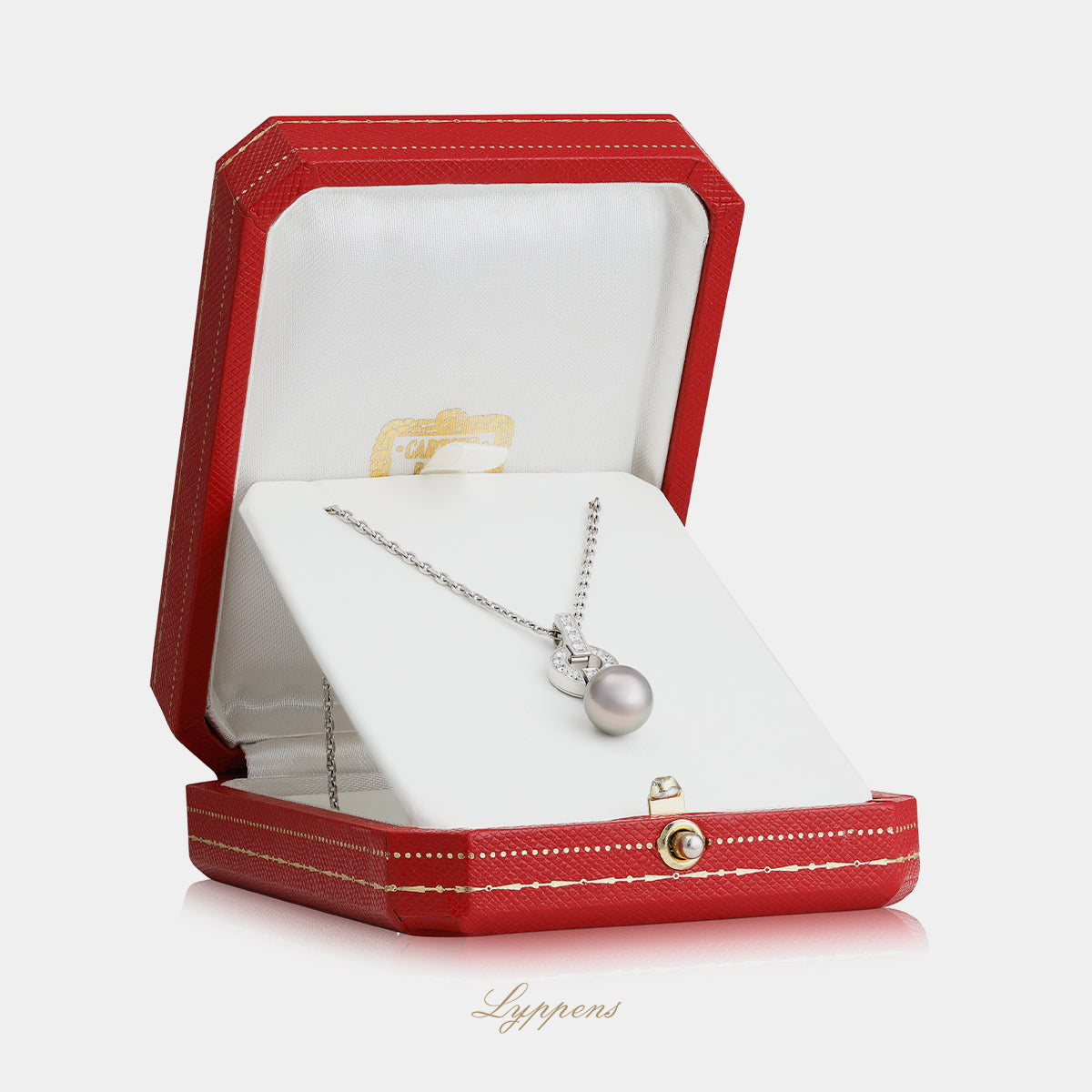 Witgouden Himalia Cartier collier met diamant en Tahiti parel