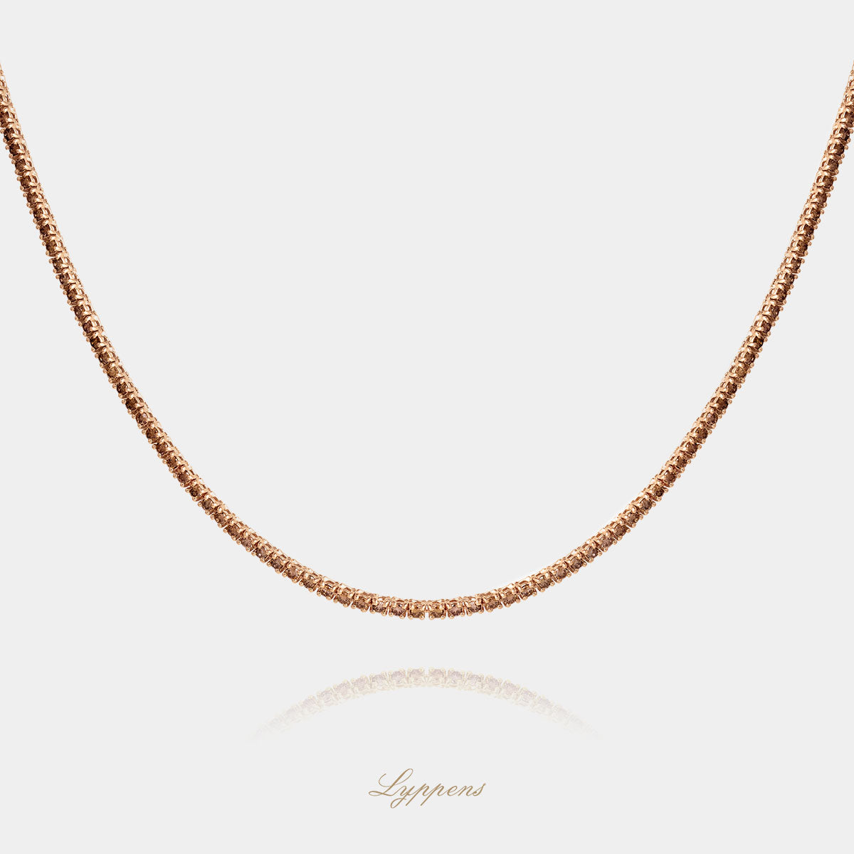Rose gold tennis necklace with brown diamond 3.08ct.
