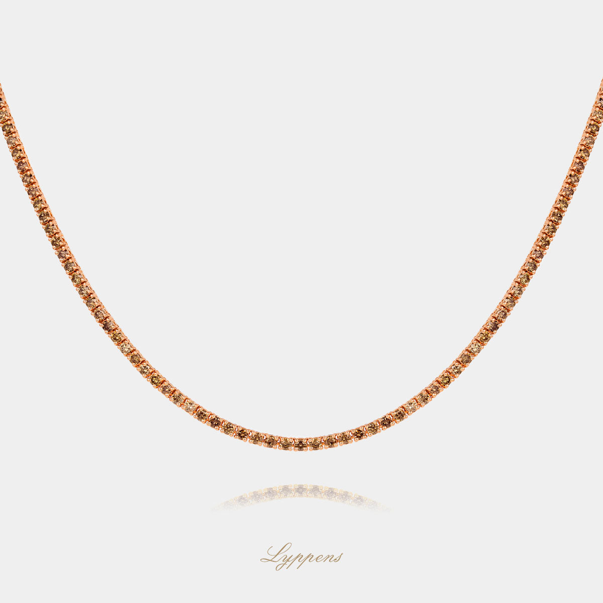 Rose gold tennis necklace with brown diamond 5.00ct